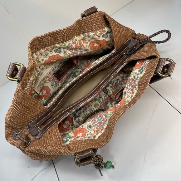 FOSSIL PURSE Genuine Classic 1954 Key Oasis Straw slouchy bag tan brown paisley - Picture 7 of 16